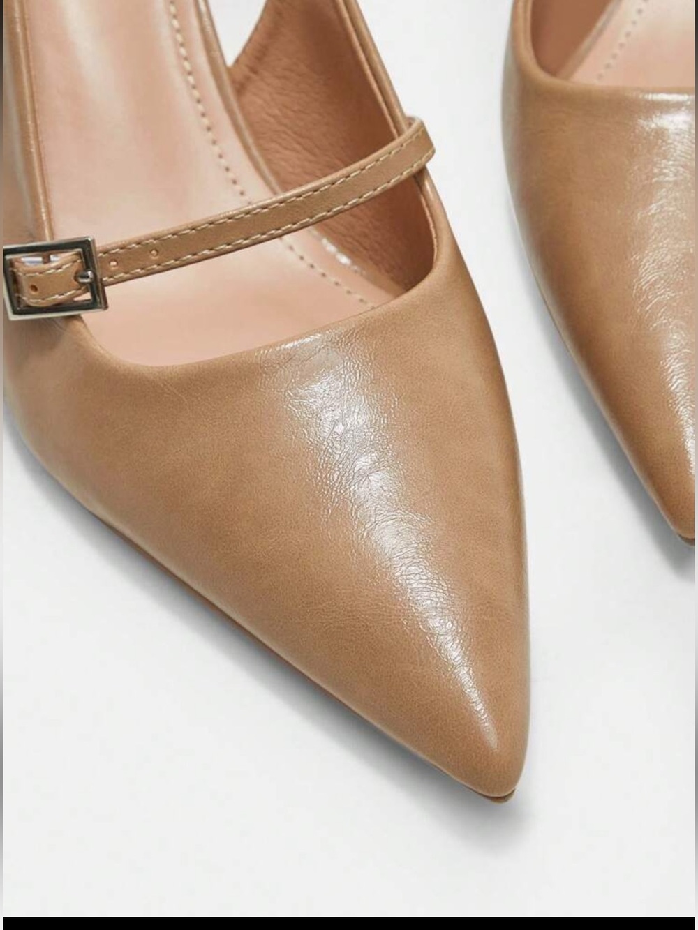 Taupe tan faux leather Slingback Pointed-Toe heels - Picture 4 of 4